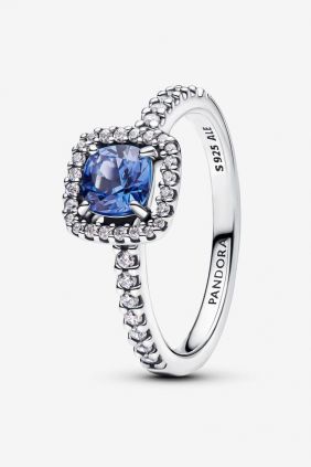 Anillo Halo Azul Cuadrado Brillante Pandora 193555C01