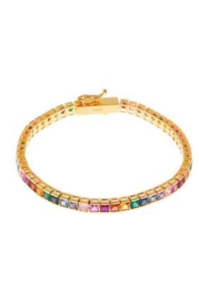 Pulsera Salvatore Plata riviere bañada en oro con baguettes multicolor