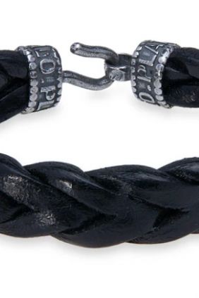 Pulsera de cuero negro trenzado Mavis